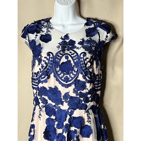 Marchesa Notte Navy Mena Embroidered Tulle Dress 4 - Picture 6 of 9